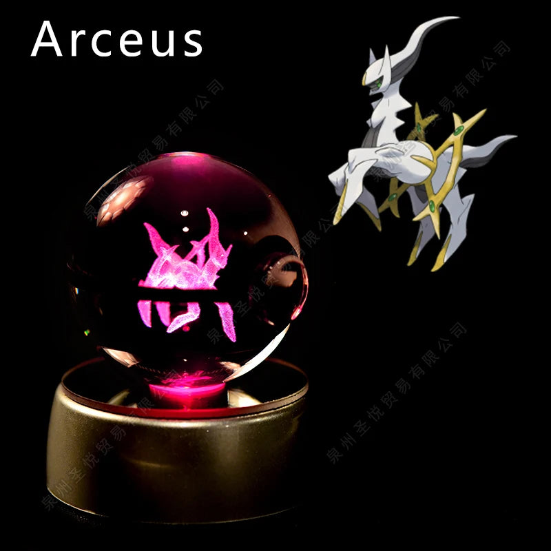 Luminária Pokebola 3D em Cristal – Bola de Vidro LED Premium com Base