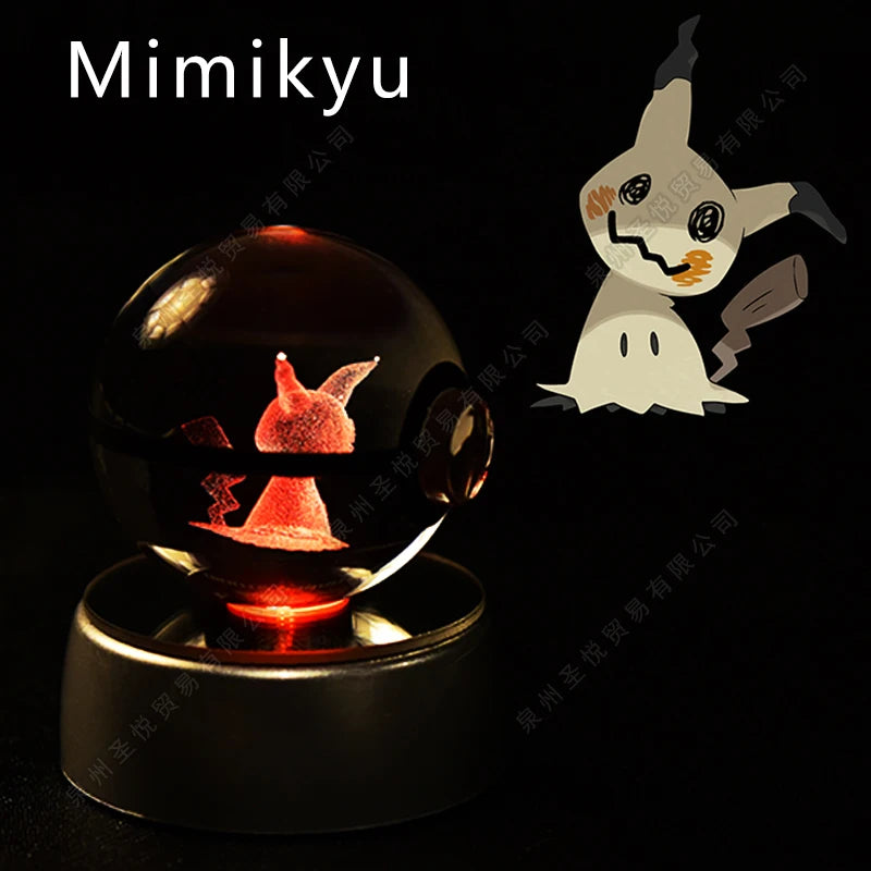 Luminária Pokebola 3D em Cristal – Bola de Vidro LED Premium com Base