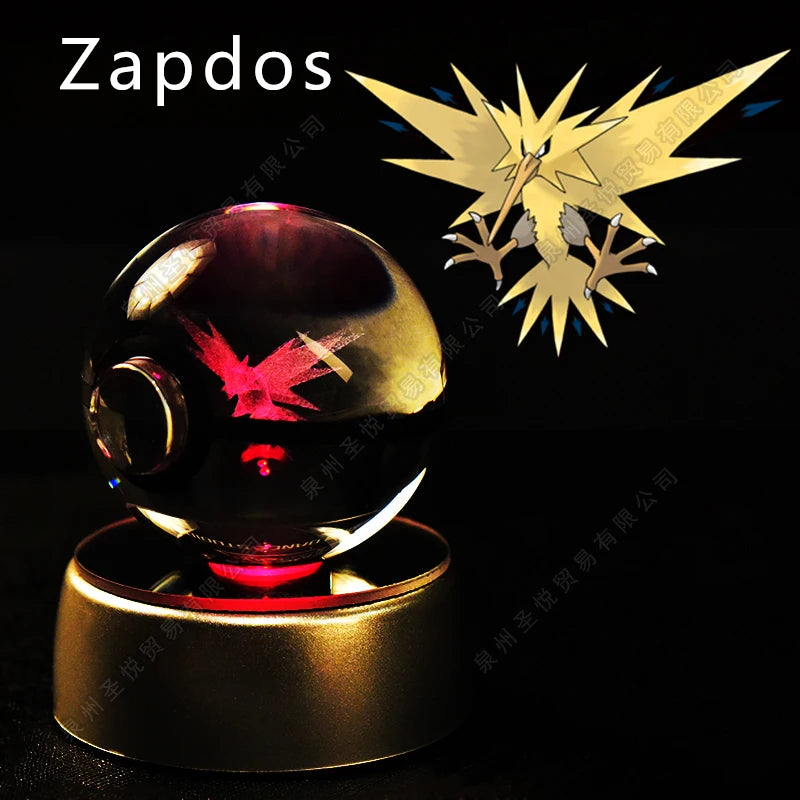Luminária Pokebola 3D em Cristal – Bola de Vidro LED Premium com Base