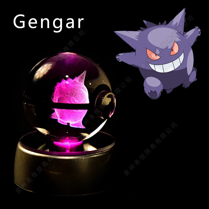 Luminária Pokebola 3D em Cristal – Bola de Vidro LED Premium com Base