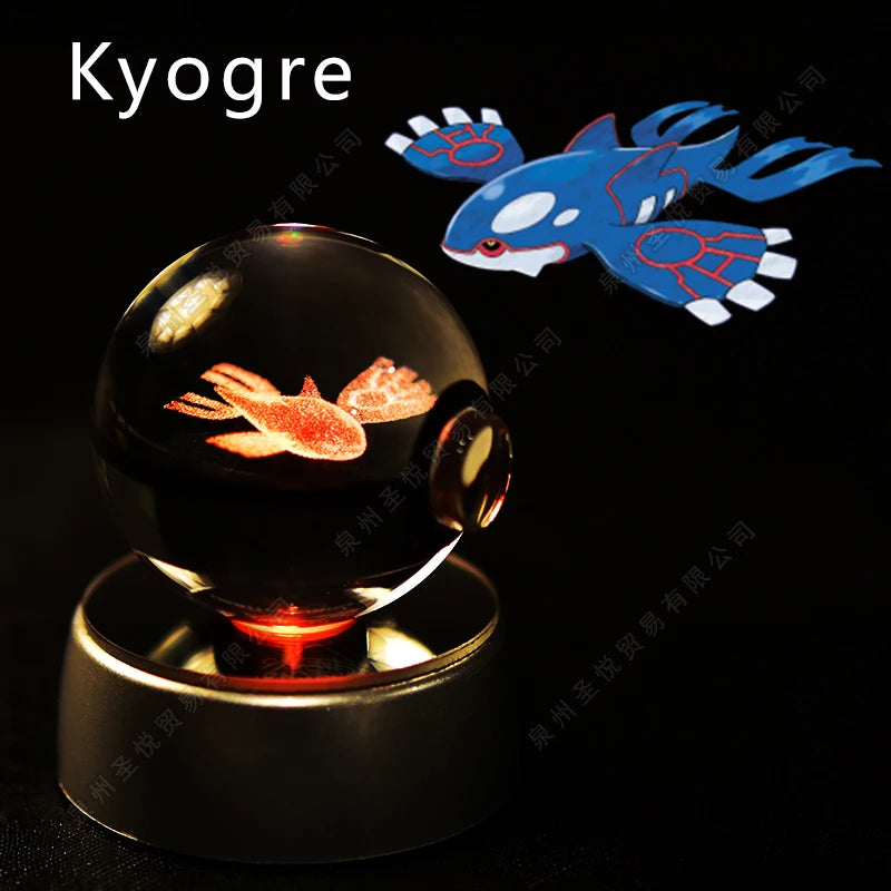 Luminária Pokebola 3D em Cristal – Bola de Vidro LED Premium com Base
