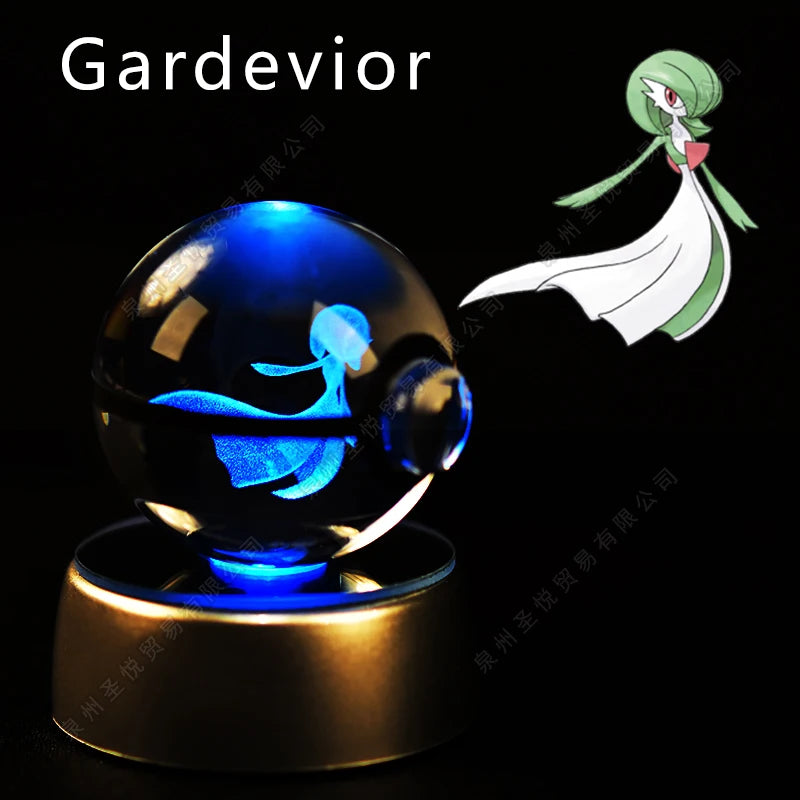Luminária Pokebola 3D em Cristal – Bola de Vidro LED Premium com Base
