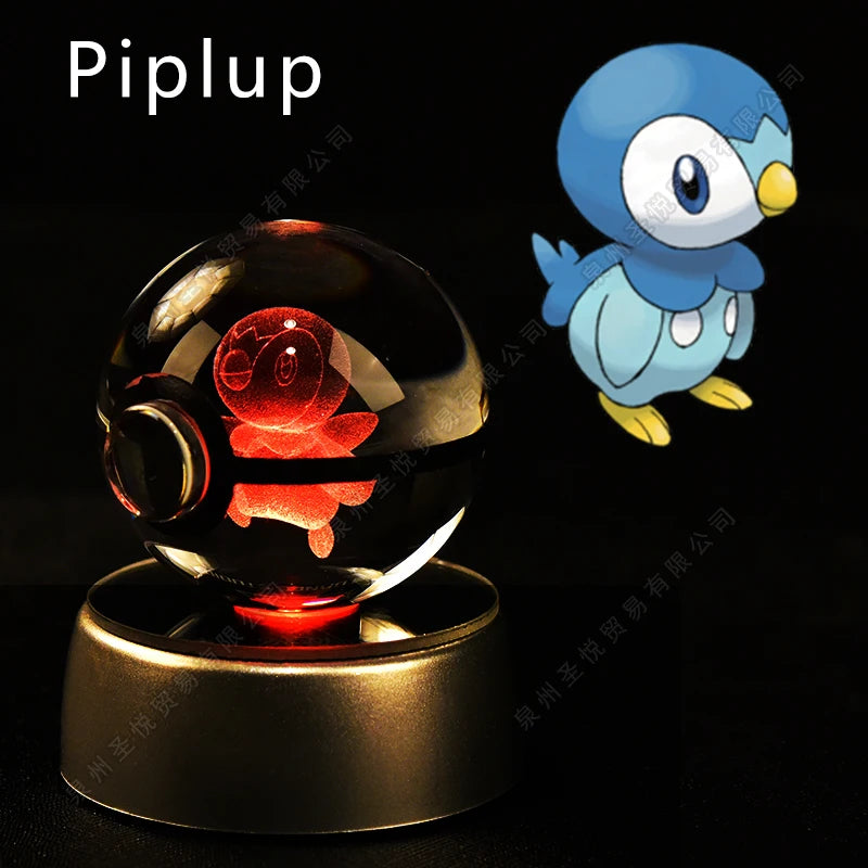 Luminária Pokebola 3D em Cristal – Bola de Vidro LED Premium com Base