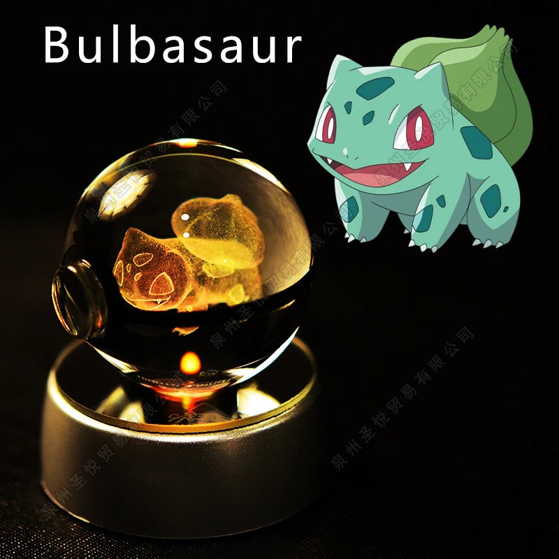 Luminária Pokebola 3D em Cristal – Bola de Vidro LED Premium com Base
