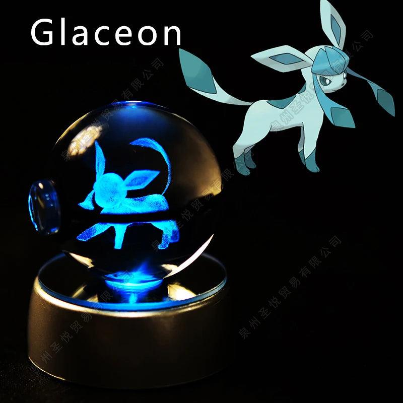 Luminária Pokebola 3D em Cristal – Bola de Vidro LED Premium com Base