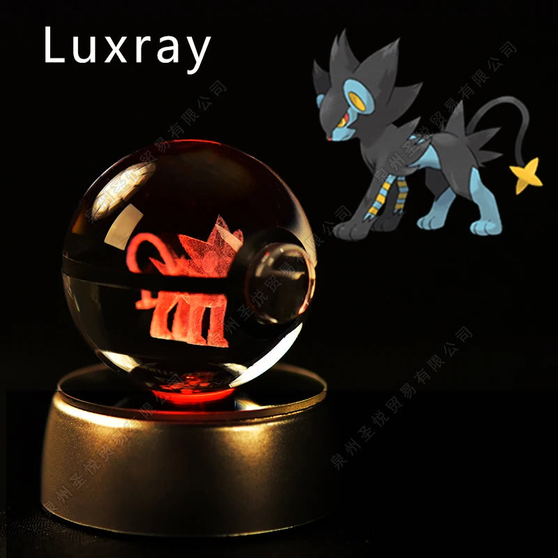 Luminária Pokebola 3D em Cristal – Bola de Vidro LED Premium com Base