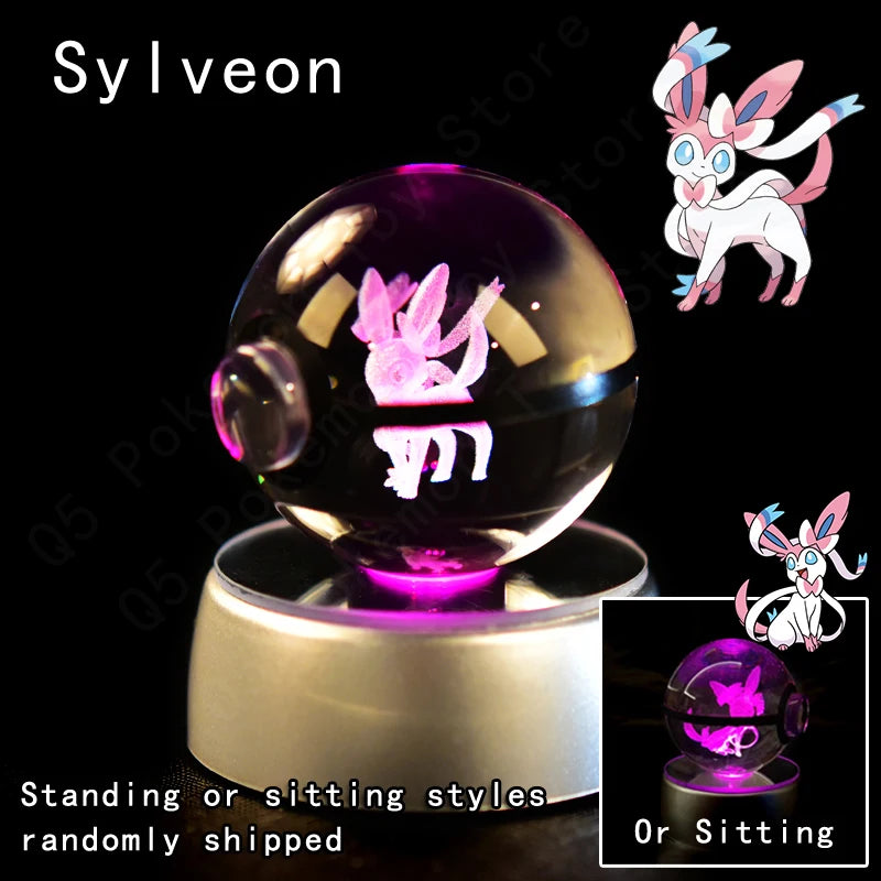 Luminária Pokebola 3D em Cristal – Bola de Vidro LED Premium com Base