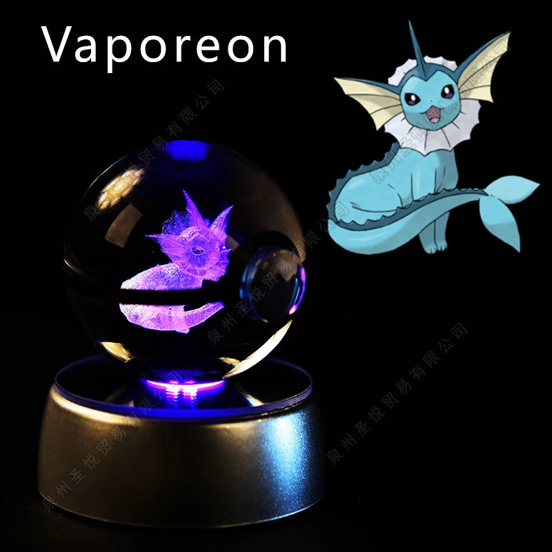 Luminária Pokebola 3D em Cristal – Bola de Vidro LED Premium com Base