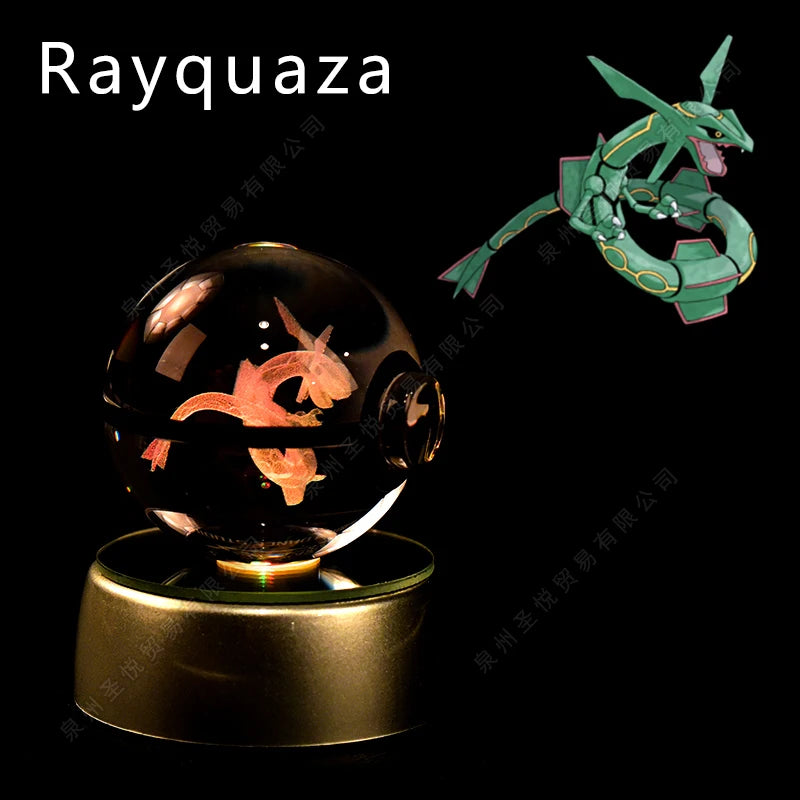 Luminária Pokebola 3D em Cristal – Bola de Vidro LED Premium com Base