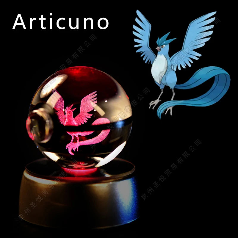 Luminária Pokebola 3D em Cristal – Bola de Vidro LED Premium com Base