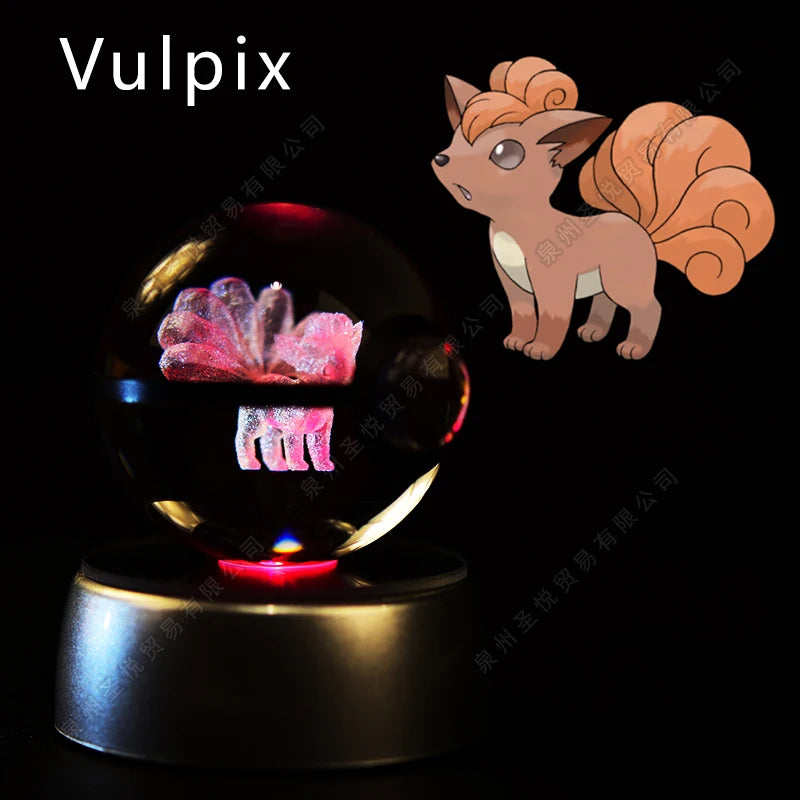 Luminária Pokebola 3D em Cristal – Bola de Vidro LED Premium com Base