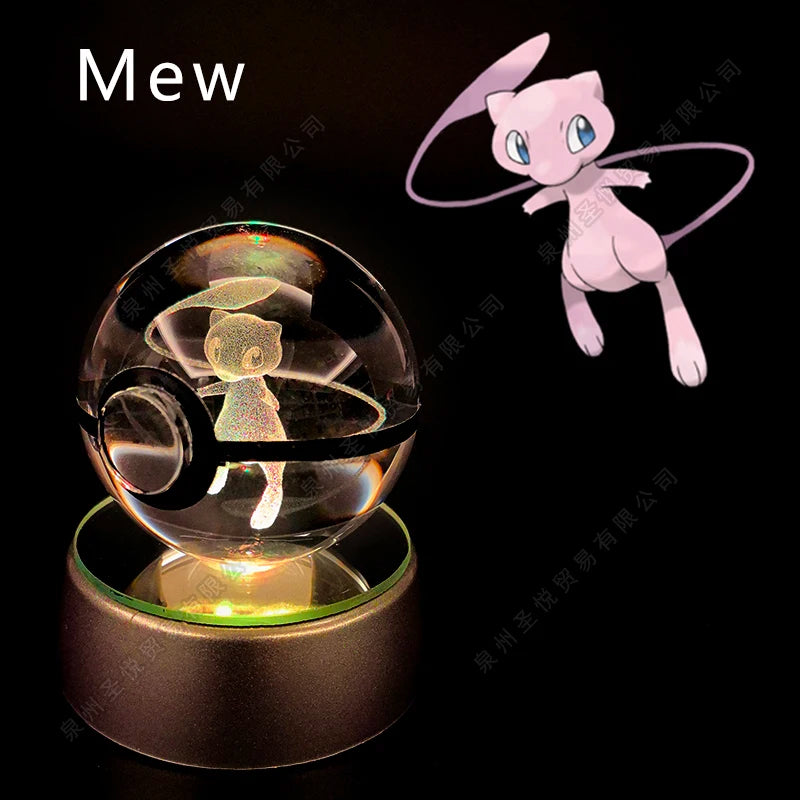 Luminária Pokebola 3D em Cristal – Bola de Vidro LED Premium com Base