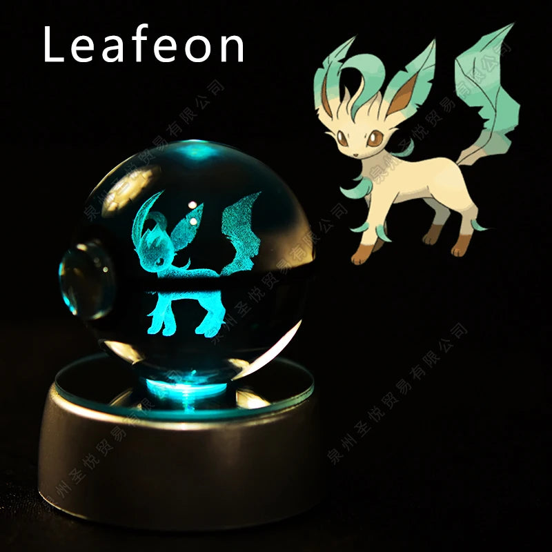 Luminária Pokebola 3D em Cristal – Bola de Vidro LED Premium com Base