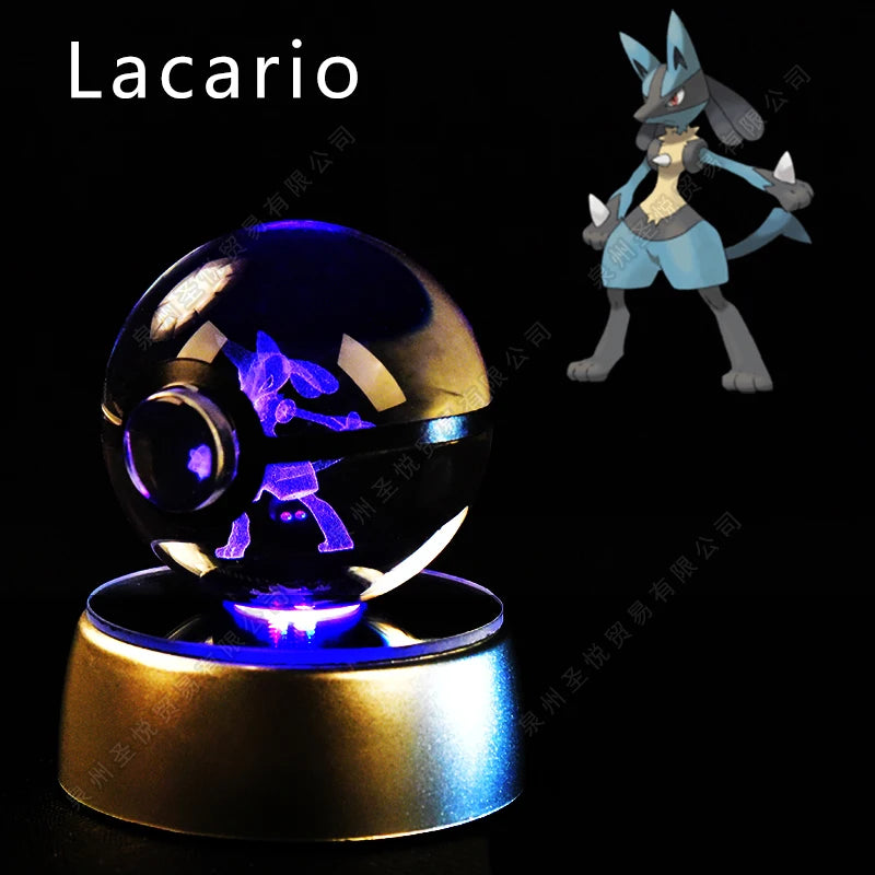 Luminária Pokebola 3D em Cristal – Bola de Vidro LED Premium com Base