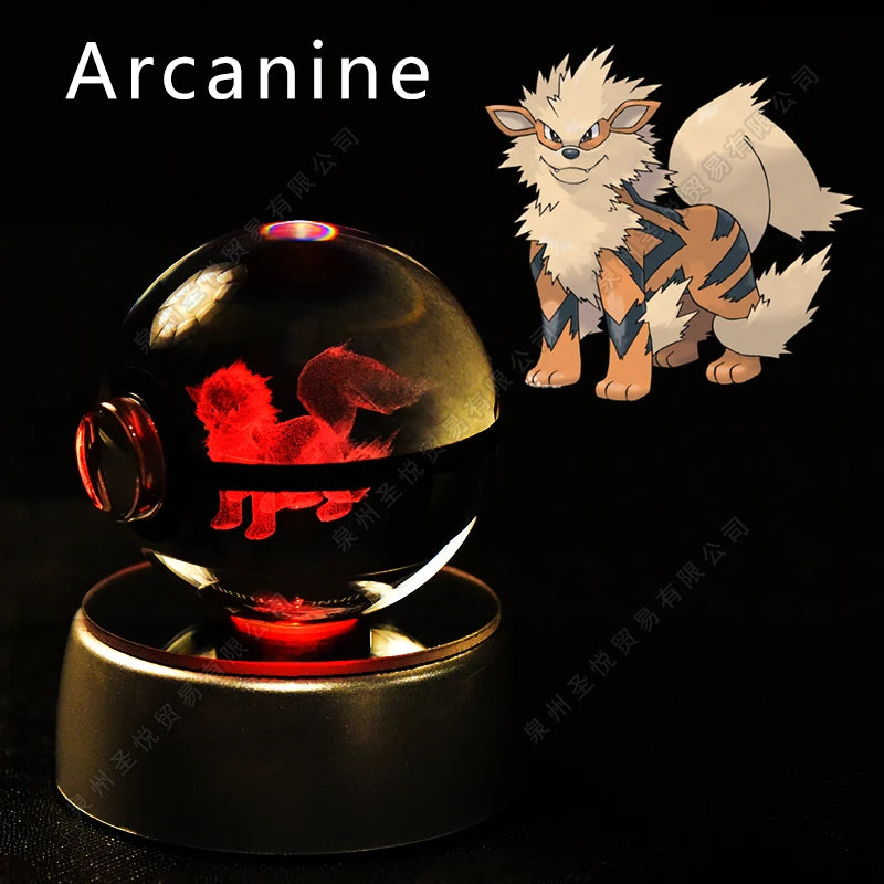 Luminária Pokebola 3D em Cristal – Bola de Vidro LED Premium com Base