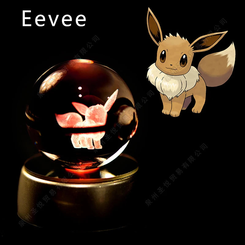 Luminária Pokebola 3D em Cristal – Bola de Vidro LED Premium com Base