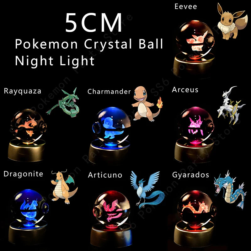 Luminária Pokebola 3D em Cristal – Bola de Vidro LED Premium com Base