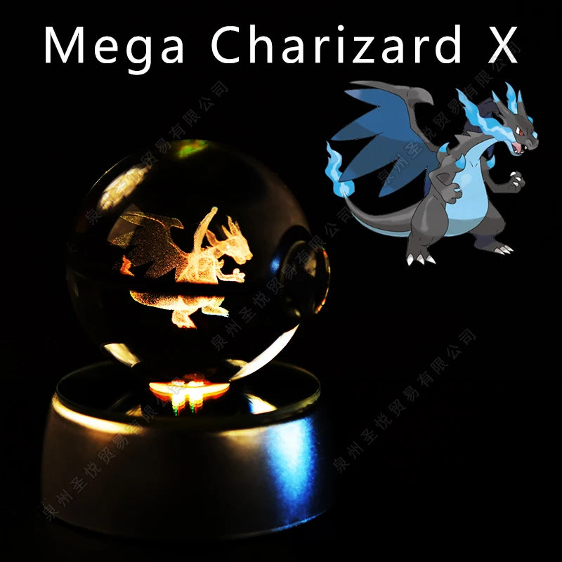 Luminária Pokebola 3D em Cristal – Bola de Vidro LED Premium com Base