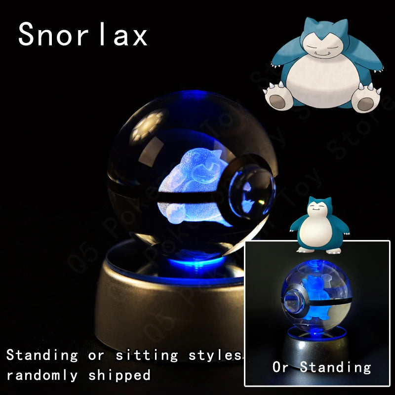Luminária Pokebola 3D em Cristal – Bola de Vidro LED Premium com Base