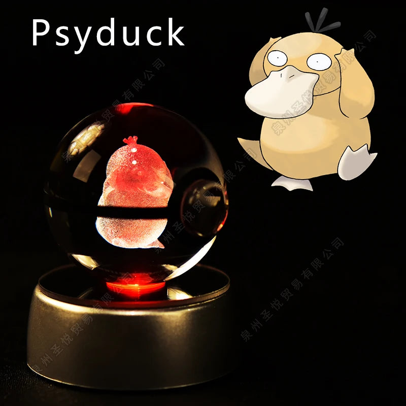 Luminária Pokebola 3D em Cristal – Bola de Vidro LED Premium com Base
