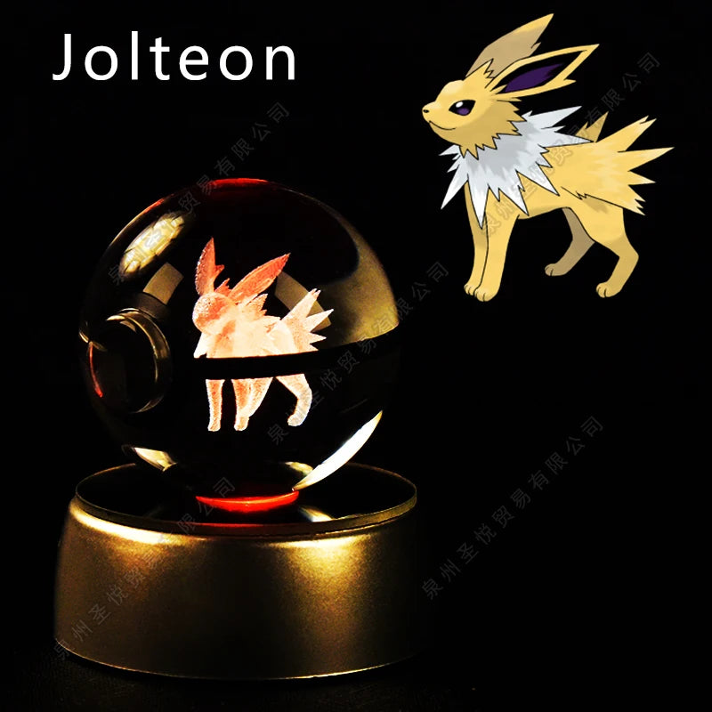 Luminária Pokebola 3D em Cristal – Bola de Vidro LED Premium com Base