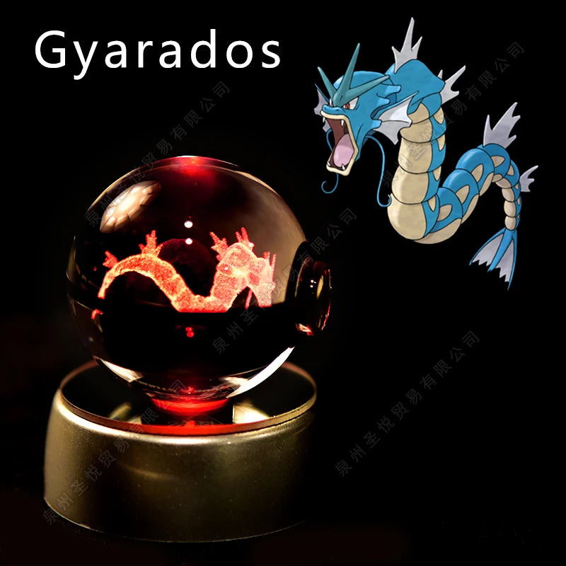 Luminária Pokebola 3D em Cristal – Bola de Vidro LED Premium com Base