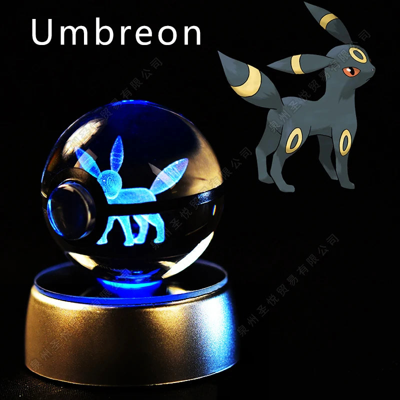 Luminária Pokebola 3D em Cristal – Bola de Vidro LED Premium com Base