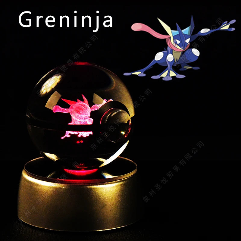 Luminária Pokebola 3D em Cristal – Bola de Vidro LED Premium com Base