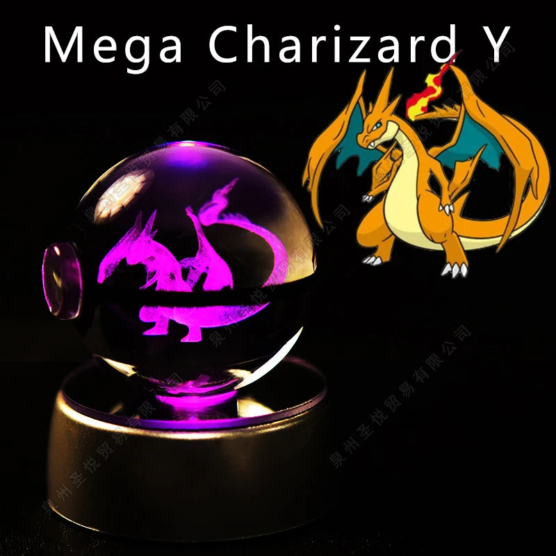 Luminária Pokebola 3D em Cristal – Bola de Vidro LED Premium com Base