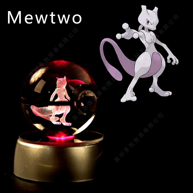 Luminária Pokebola 3D em Cristal – Bola de Vidro LED Premium com Base