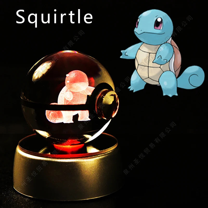 Luminária Pokebola 3D em Cristal – Bola de Vidro LED Premium com Base